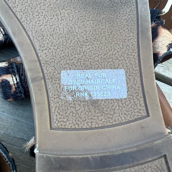 Franco Sarto Kyson Calf Hair Cheetah Strappy Ankle Sandals 7.5M - Picture 6 of 7